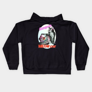 Cool black cat dungeon meowster with D20 dnd dice Kids Hoodie